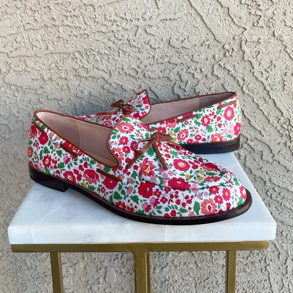 J. CREW NWT Red White & Pink Floral Printed Liberty w/ Leather Bow Loafers Flats - Picture 12 of 12